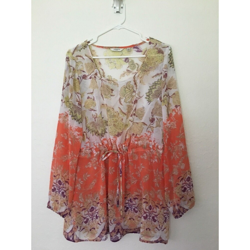 Liz Claiborne New York SIZE M Printed  Chiffon Semi- Sheer Tunic w/ Drawstring